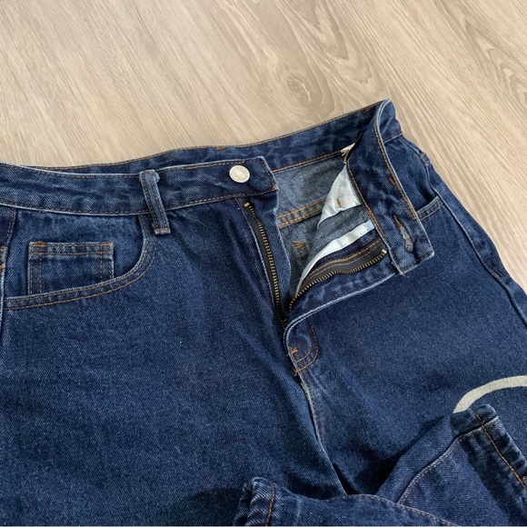 COPY - Shein Denim straight-leg jeans dark blue retro patterns - Picture 3 of 7